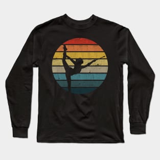 Baton twirling Silhouette On A Distressed Retro Sunset design Long Sleeve T-Shirt